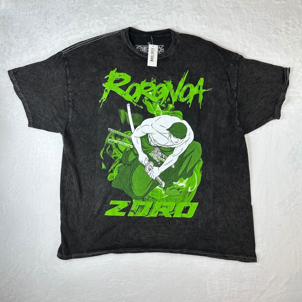 NWT One Piece Roronoa Zoro BoxLunch Mineral Wash Graphic T-Shirt XL Black Green